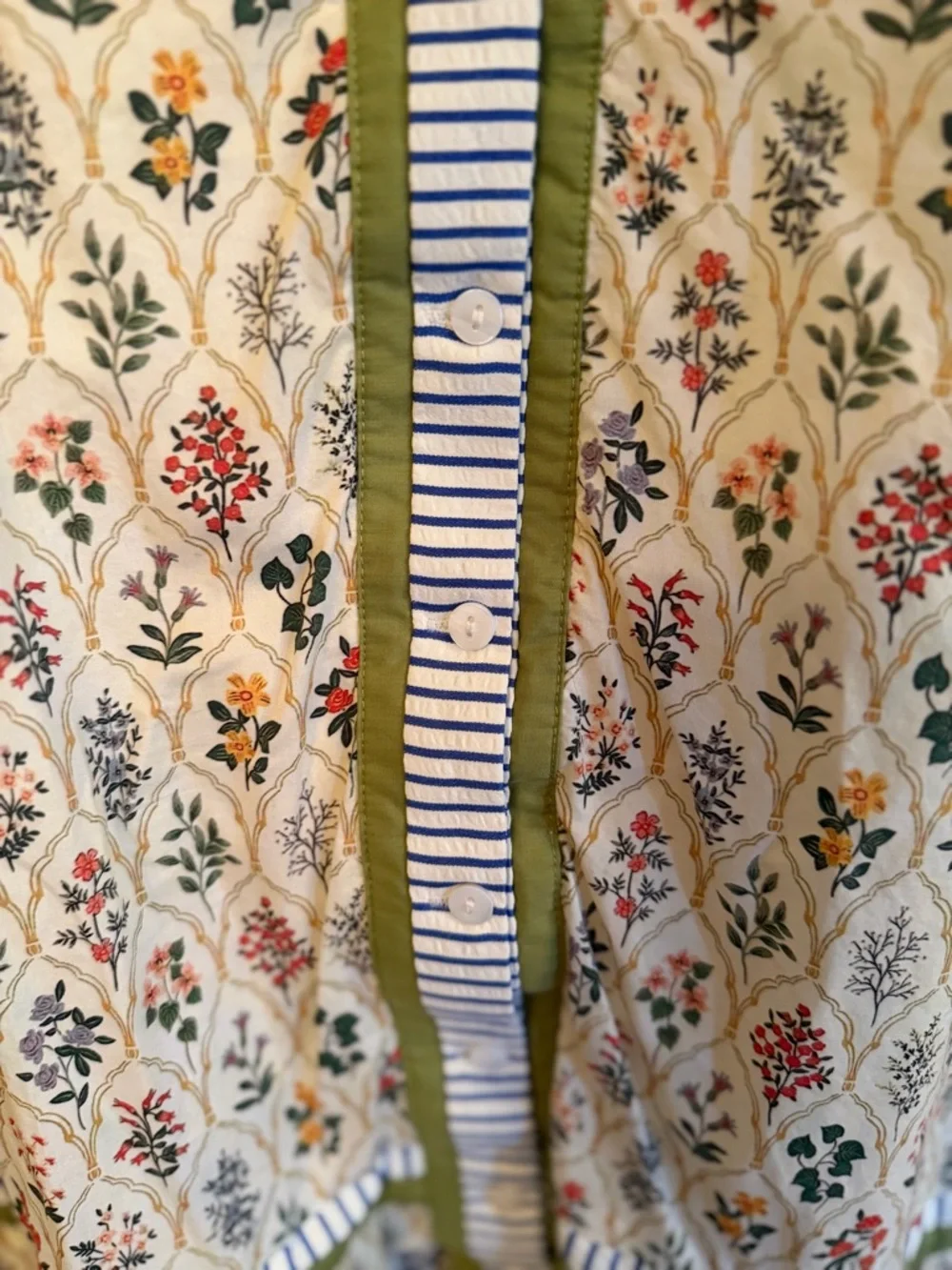 Entro Botanical Printed Sleeveless Collared Dress with Green, Blue, & White Trim - Picture 4 of 4